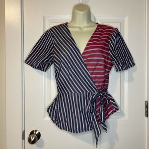BCBGeneration striped wrap top sz M